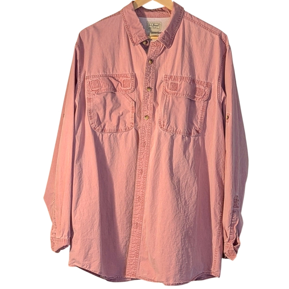 L.L. Bean Pink Button Up Shirt XLT Hiking Outdoor Breathable Casual